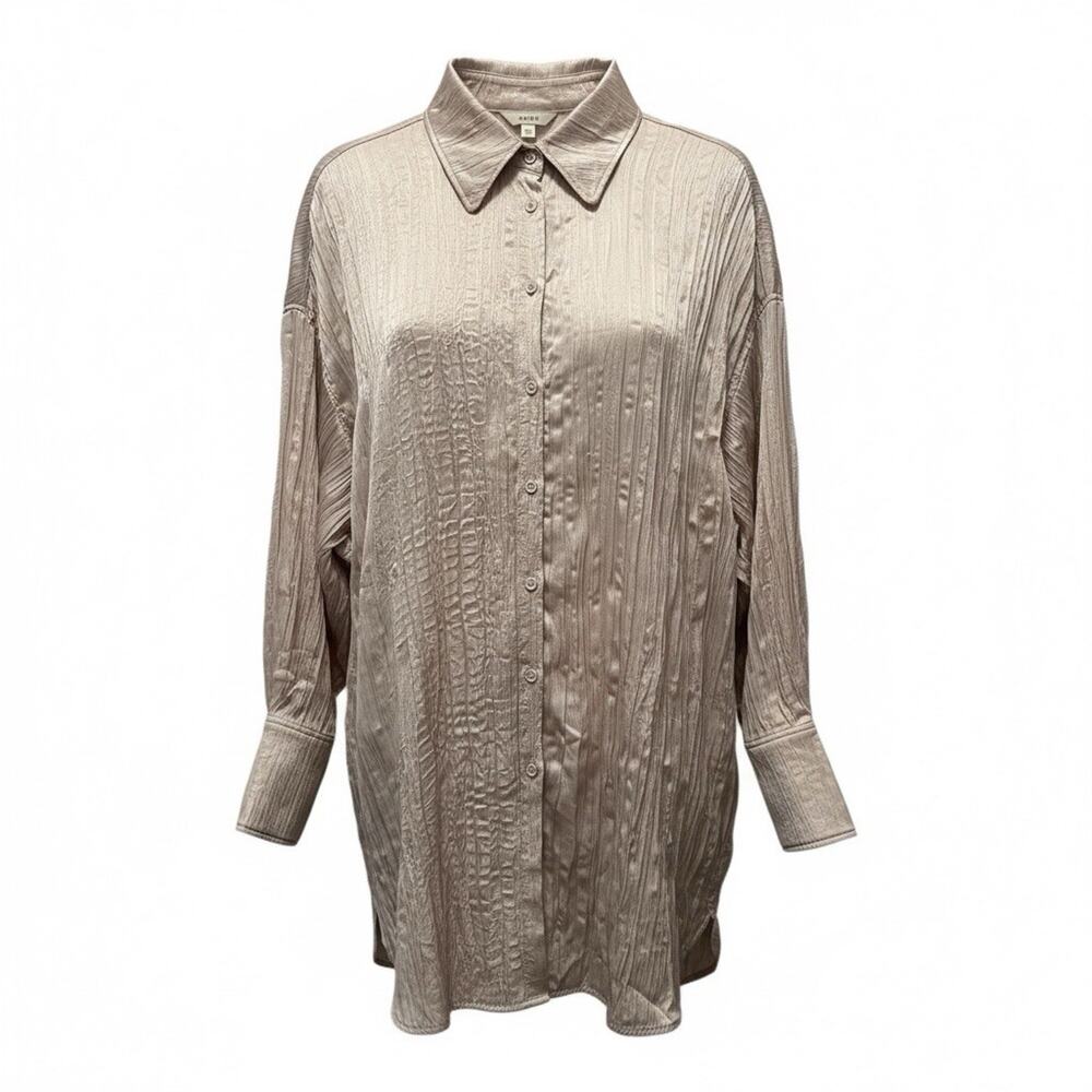 H & M Crinkle Shirt, Button-Down, Collared Champagne, Size XL NWT